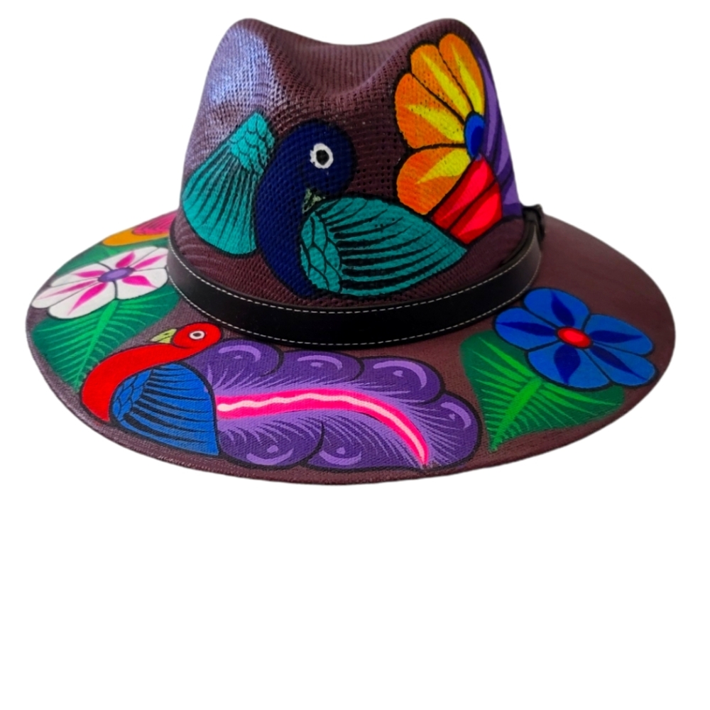 Mexican Hand Painted Maroon Hat